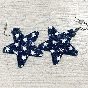2/$20 Patriotic Glitter Blue & White Star Earrings NEW